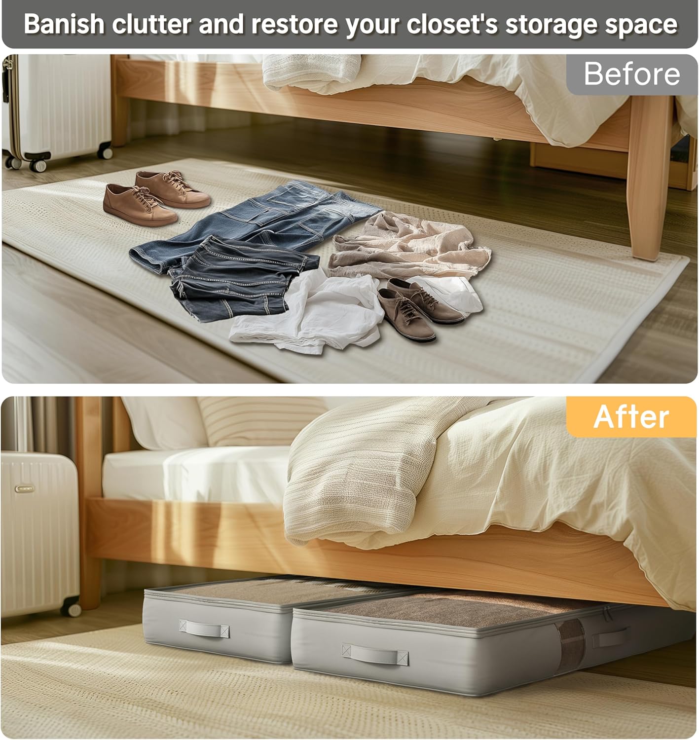 Under Bed Storage Containers with Window, Closet Organizers and Storage Bags, Foldable Underbed Storage Bags for Blankets, Clothing, Comforter, Linen Sheets, Wrapping Paper, 1 Pack, Grey