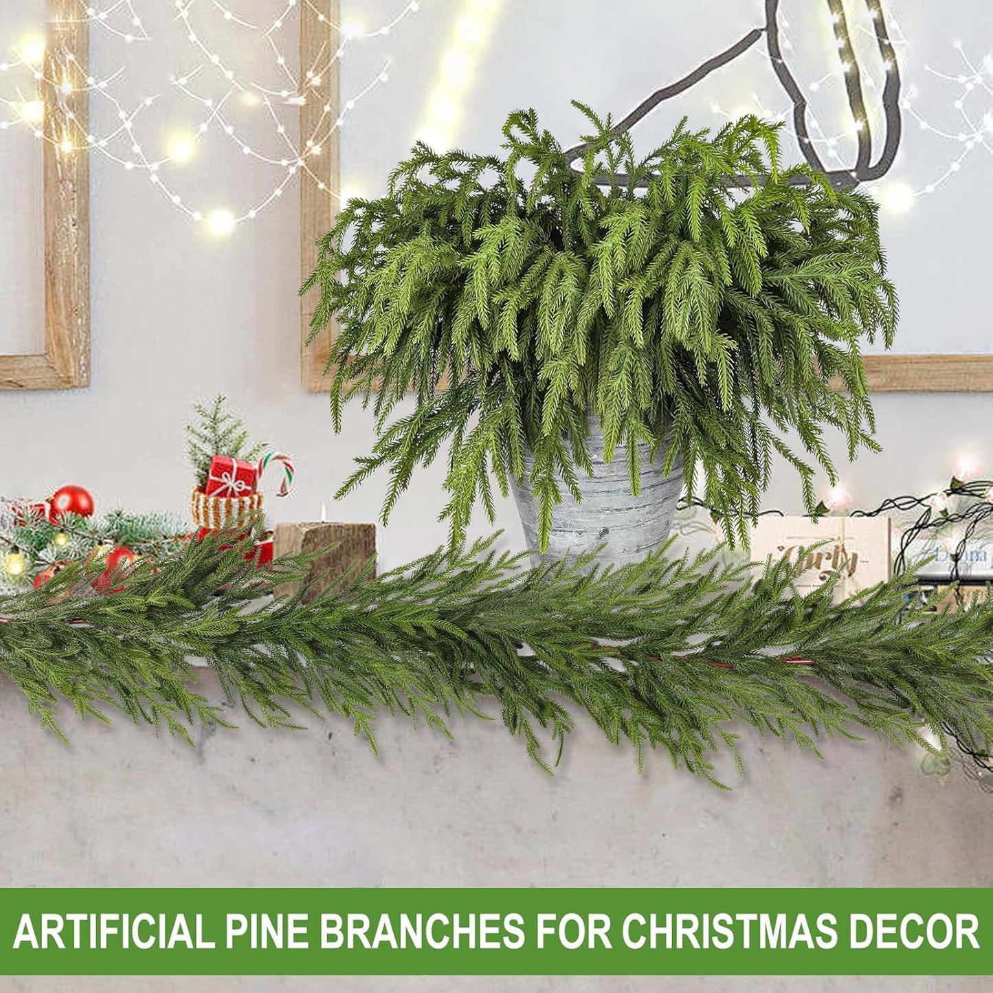 Artgar 30 Pcs Pine Branches - 18 Inch Artificial Green Pine Stem - Real Touch Christmas Greenery Pines Branches for DIY Flower Arrangement Home Indoor Christmas Decor