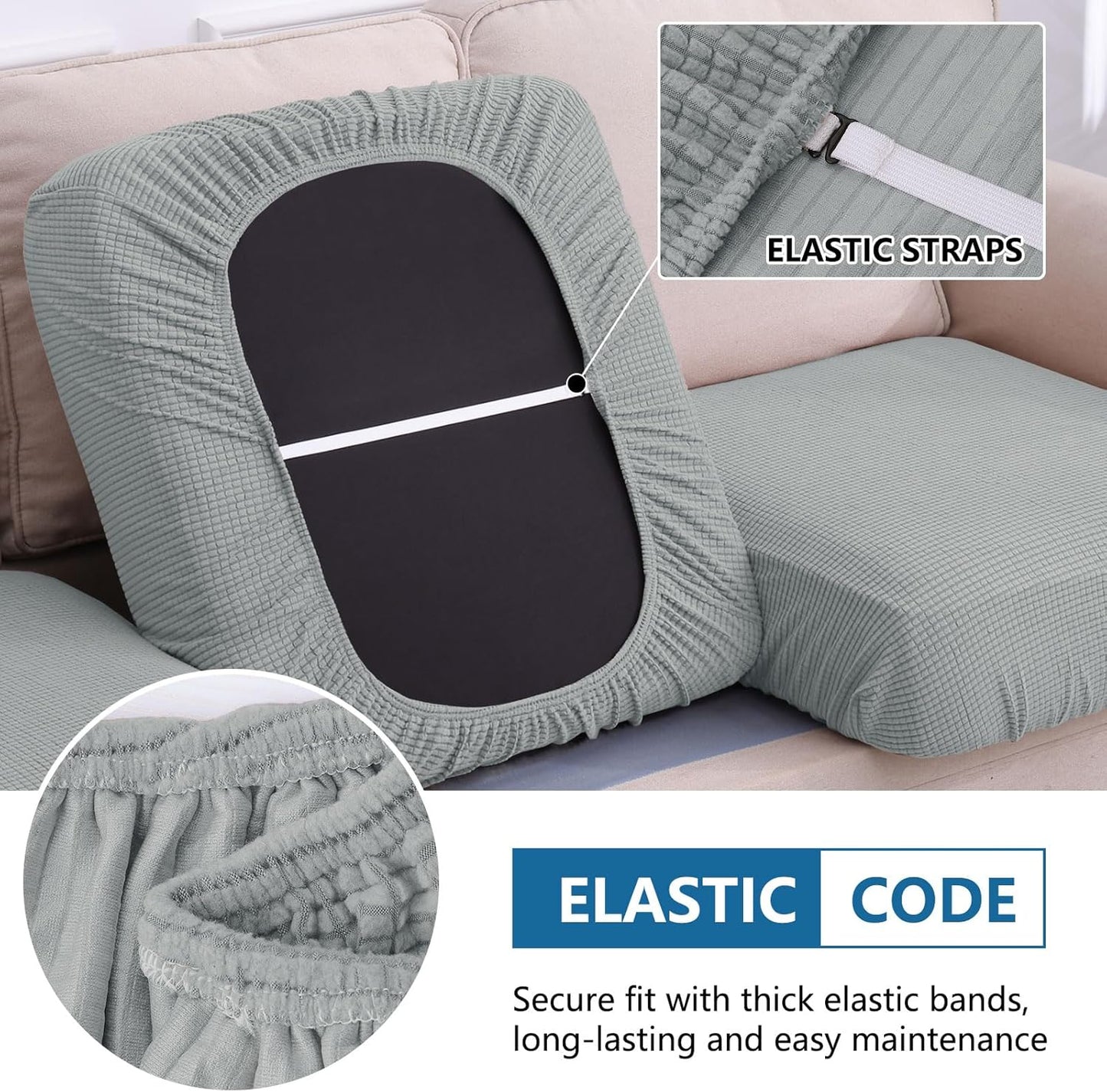 hyha Waterproof Couch Cushion Covers for Pets, Non Slip Sofa Seat Cover for Dogs Washable, Soft Thick Stretch Jacquard Fabric, Sofa Slipcovers with Elastic Bottom (3 Pieces, Light Grey)