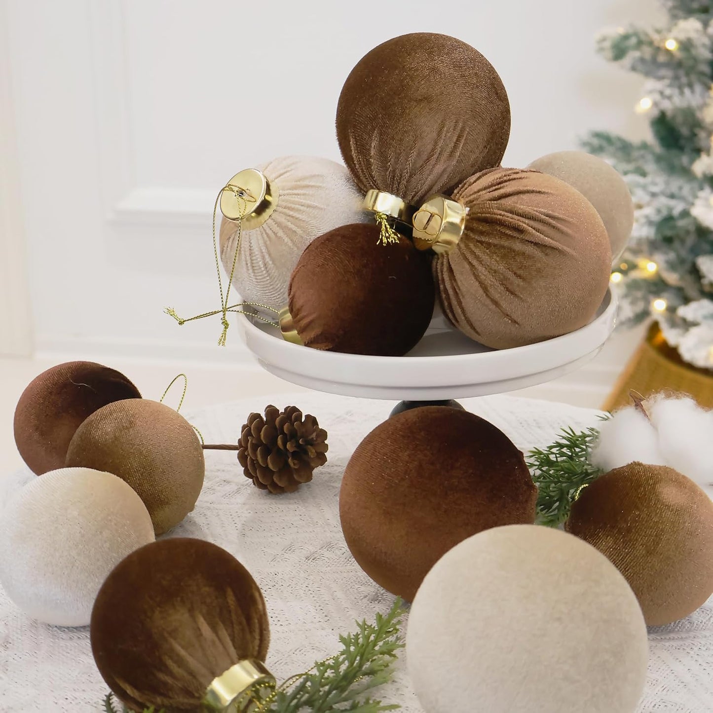 4inch Velvet Christmas Ornaments, 6pcs Multicolor Flocked Ornaments for Christmas Tree Decorations