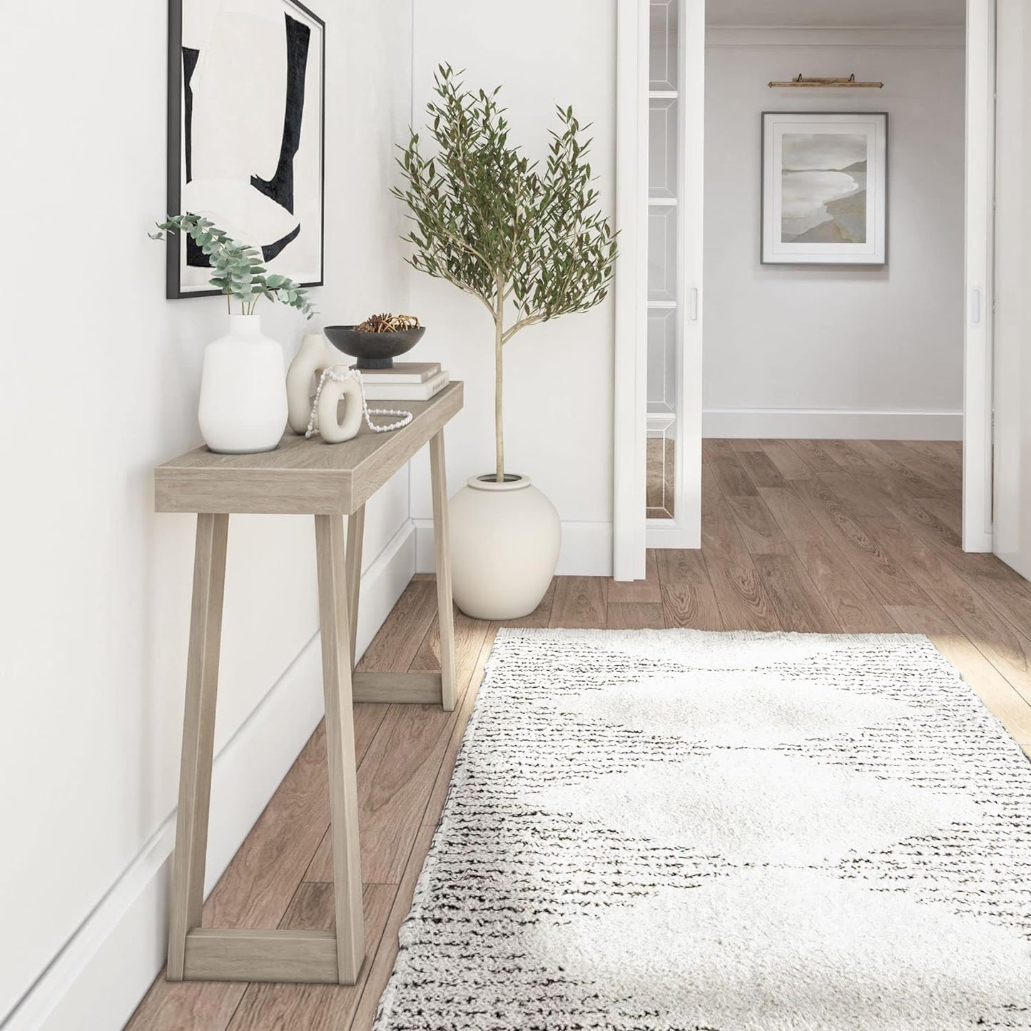 Plank+Beam Solid Wood Console Table, 46.25 Inch, Sofa Table, Narrow Entryway Table for Hallway, Behind The Couch, Living Room, Foyer, Easy Assembly, Seashell