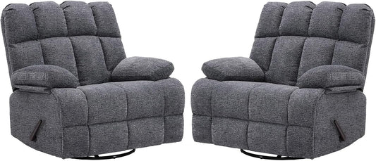 Oversized Swivel Rocker Recliner Chair Set of 2 for Adult, Rock Recliner for Big Man, Extra Wide Manual Recliners, Overstuffed Soft Rocking Sofa Chair,Light Grey