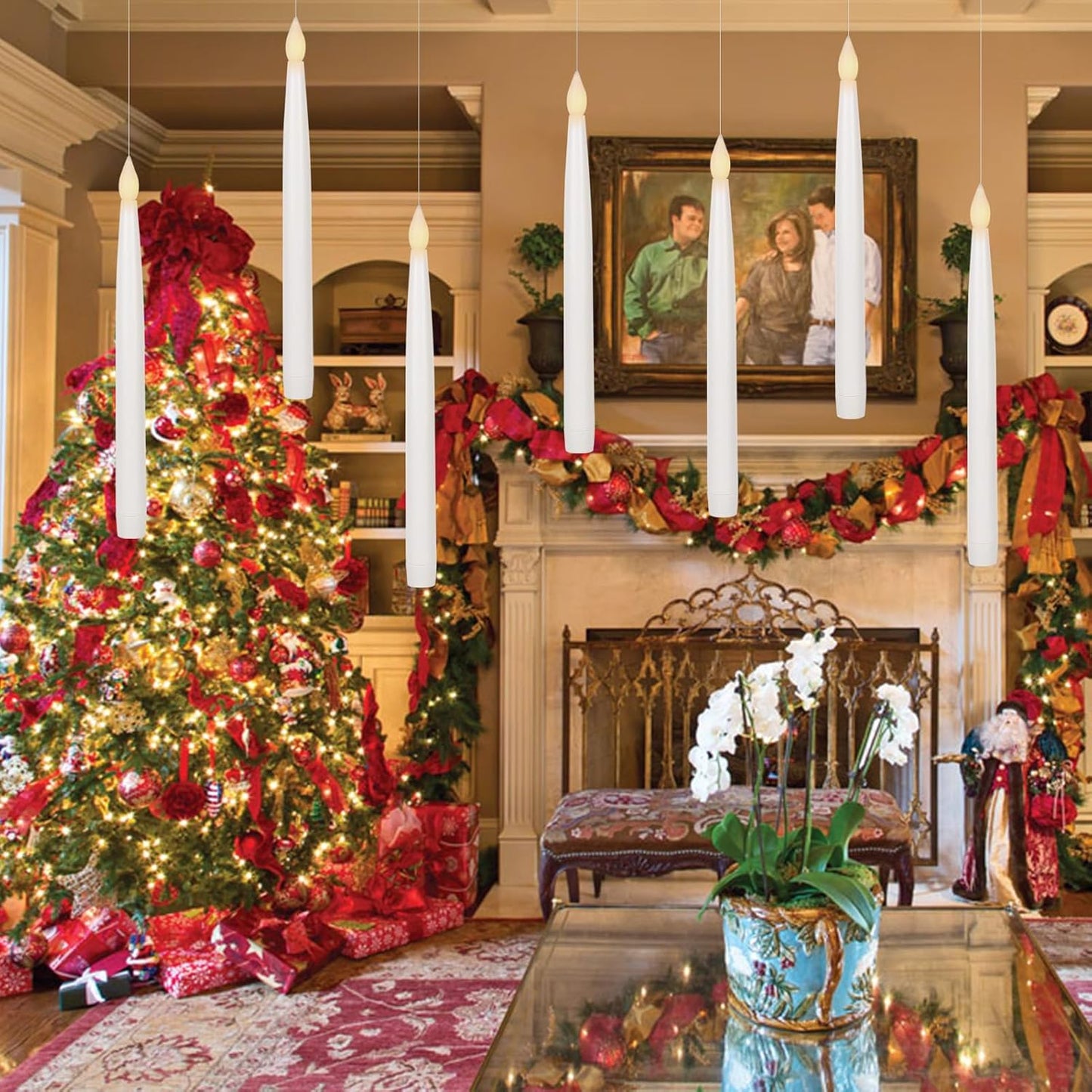 GenSwin 10.8" Floating Candles with Magic Wand Remote Timer, Flameless Taper Candles Flickering Battery Operated, LED Electric Hanging Window Candle Christmas Halloween Decorations(12 Pack, White)