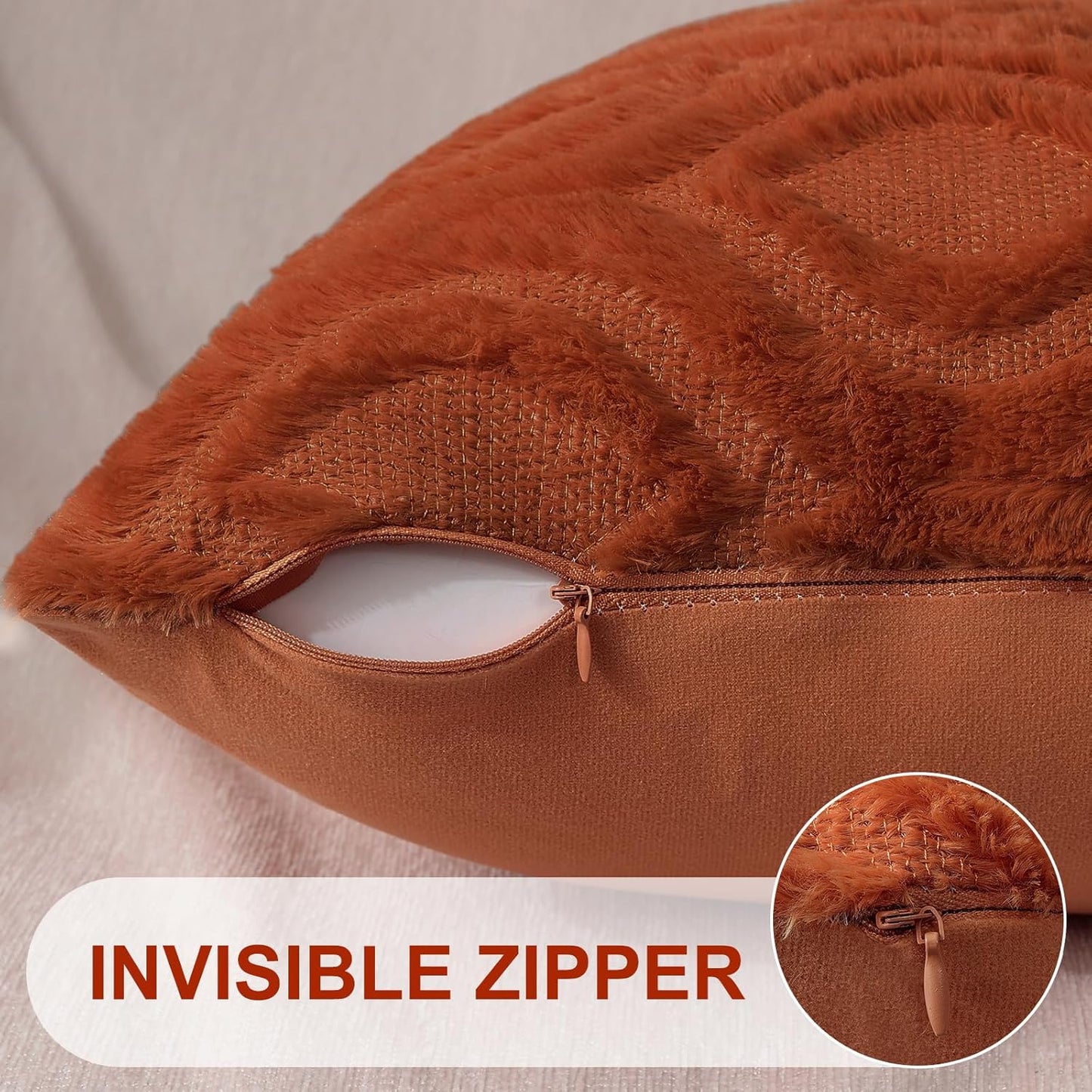 decorUhome Fall Throw Pillow Covers 20x20 Inch Set of 2, Soft Plush Decorative Faux Fur Rust Solid Couch Pillow Covers, Accent Farmhouse Neutral Square Euro Pillow Cases for Sofa Bed Living Room