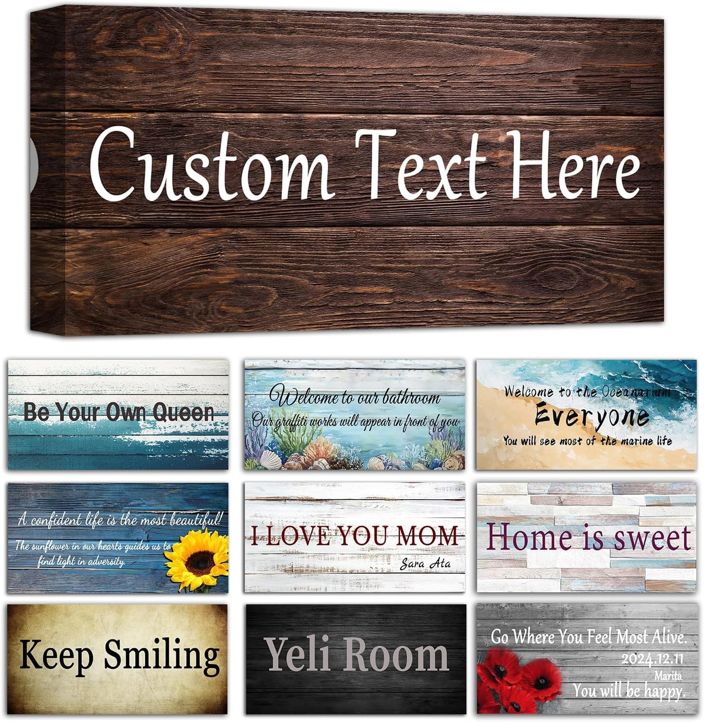CHAOSETKEN Custom Text Sign Wall Art Personalized Family Quote Wall Decor Family Sign Canvas Prints Customized Wood Text Quote Pictures Rustic Farmhouse Decor Framed (32L x 16W)