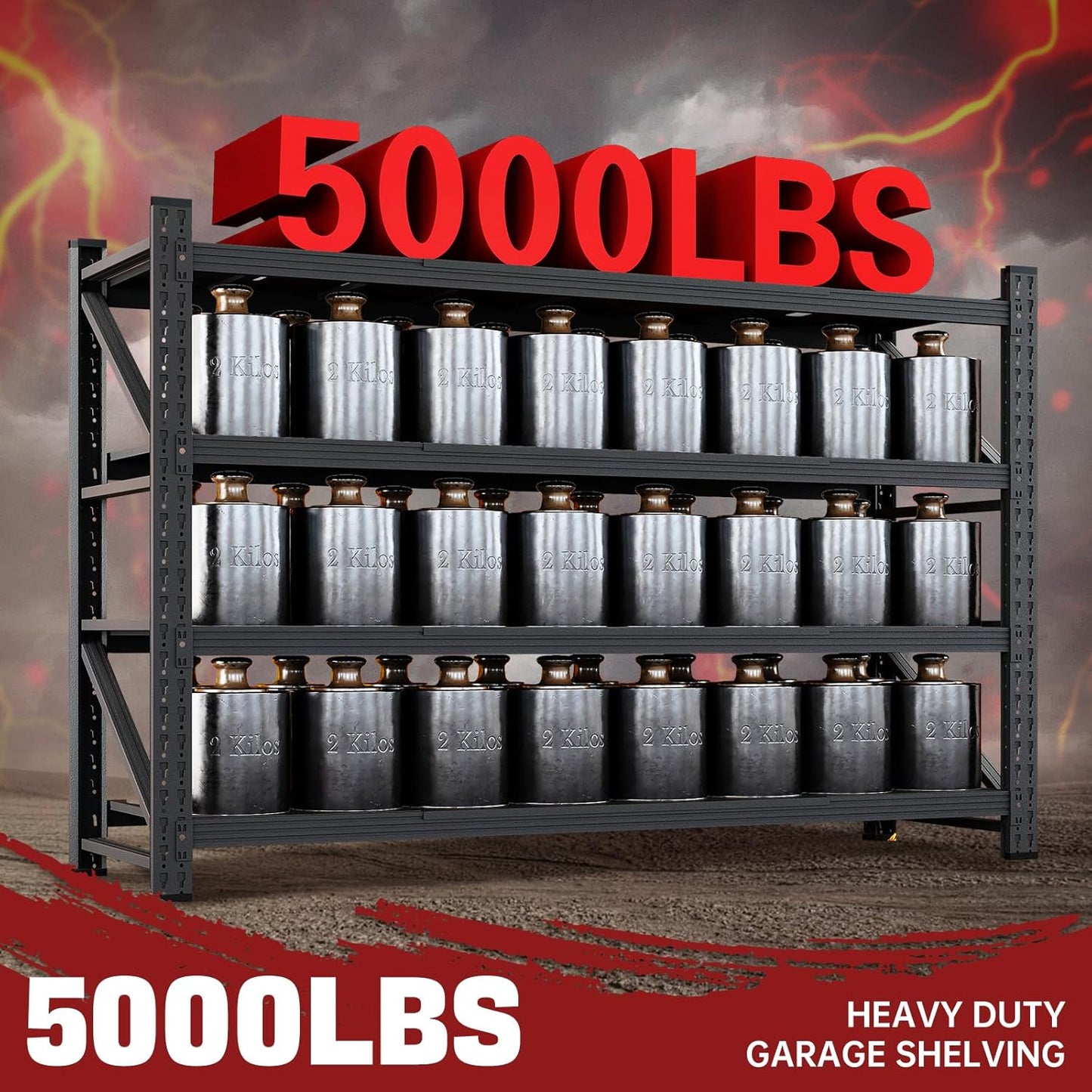 5000LBS Storage Shelves,71" W Garage Shelving Heavy Duty Metal Adjustable Garage Shelves, Shelving Units Industrial Shelving for Warehouse,71" W x 24" D x 69" H,Black