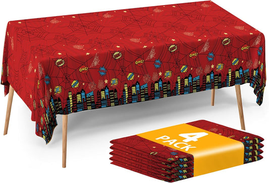 ATFUNSHOP Spider Superhero Disposable Tablecloth - Birthday Decorations Supplies with Spider Web Design, Happy Birthday Table Cover for Kids Boys Man Party Decor, Decoración de Cumpleaños