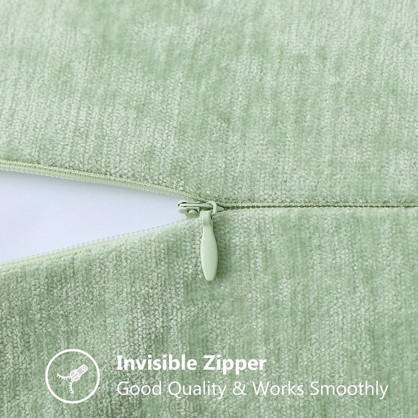 decorUhome Chenille Soft Throw Pillow Covers 12x20 Set of 2, Lumbar Velvet Farmhouse Neutral Decorative Euro Pillow Covers with Stitched Edge for Couch Sofa Bed Home Decor, Sage Green