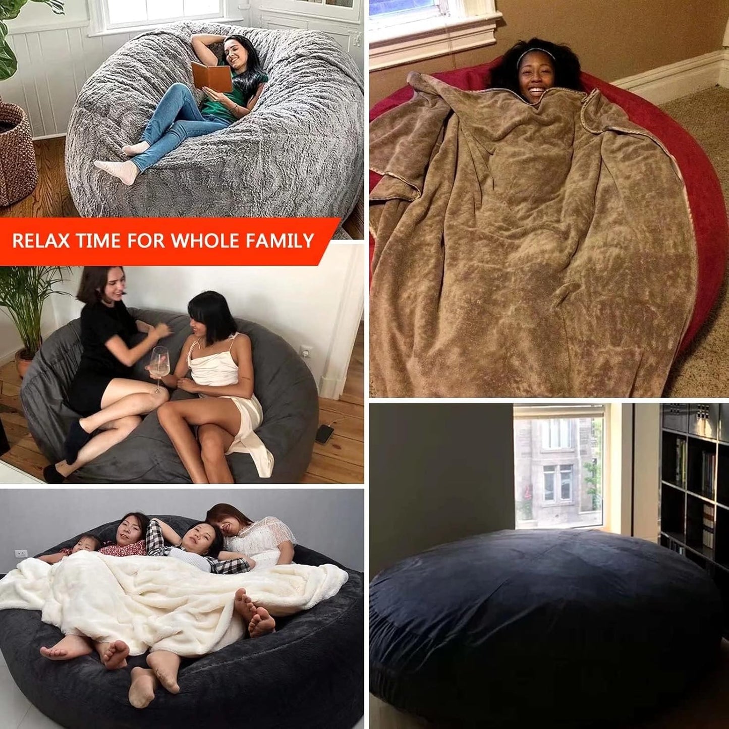 Big Huge Giant Bean Bag Chair for Adults, (No Filler) Bean Bag Chairs in Multiple Sizes and Colors Giant Foam-Filled Furniture - Machine Washable Covers, Double Stitched Seams (Khaki,5FT)