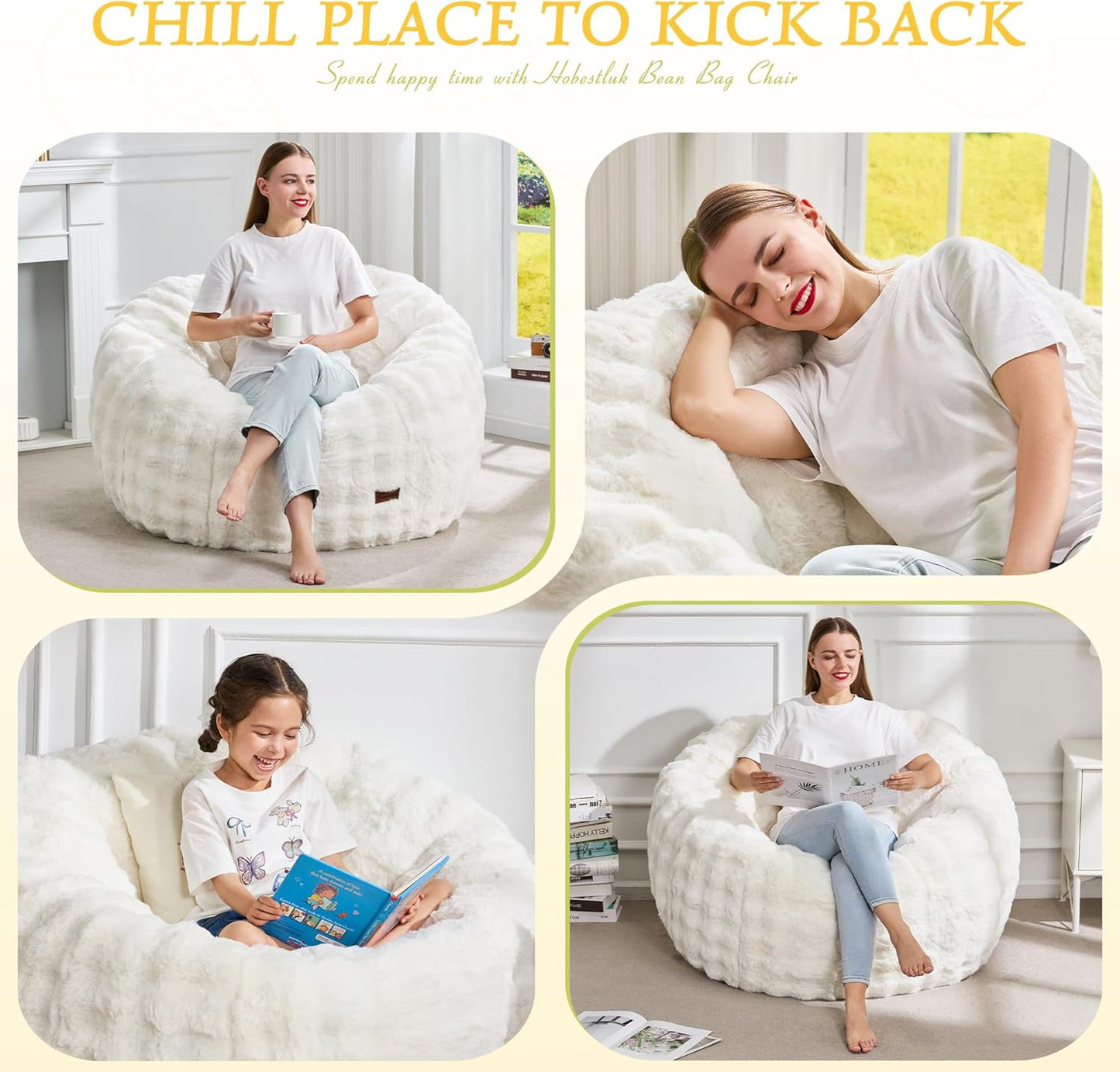 Hobestluk Bean Bag Chair Oversized Bean Bag Chair for Adults Donut-Shaped Large Bean Bag with Spacious Design for Living Room Bedroom or Reading Nook (Bubble White)