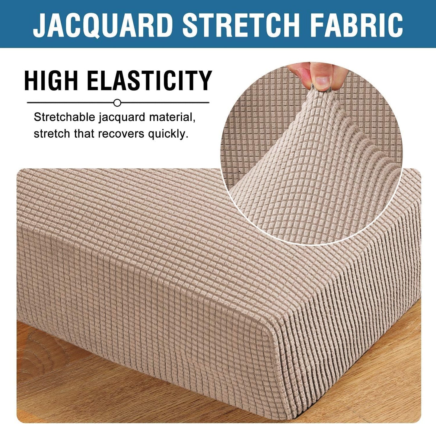 H.VERSAILTEX Super Stretch Individual Seat Cushion Covers Sofa Covers Couch Cushion Covers Slipcover Sets Thick Jacquard Textured Twill Fabric (1 Piece Loveseat Cushion Cover, Sand)