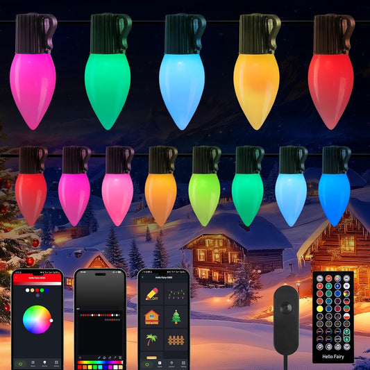 Brightown C9 LED Christmas Lights Outdoor, 150 LED RGB Smart Christmas Tree Lights with Music Sync APP Controlled, Waterproof Connectable C9 String Light for Indoor House Party Patio Garden Decor