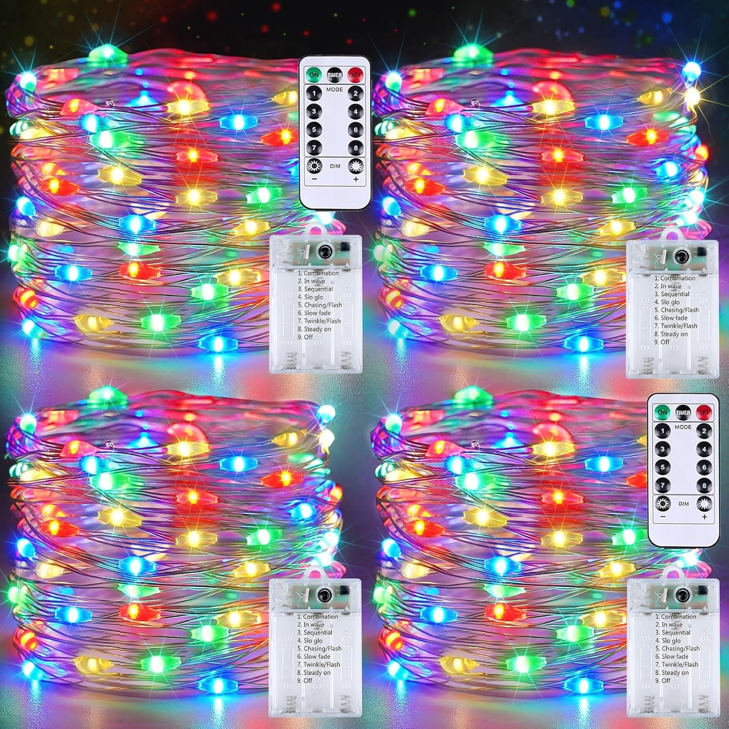 4 Pack Fairy Lights Battery Operated with Remote Control Timer, 26 FT 80 LED String Lights Outdoor Indoor, 8 Mode Twinkle Lights for Christmas Party Wedding Birthday Bedroom Decorations (Multicolor)