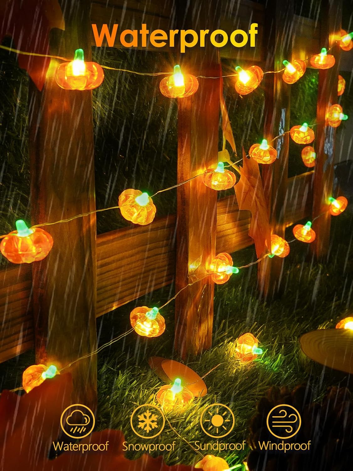 2 Pack 60LED Fall Decoration 3D Pumpkin String Lights Battery Operated, 20FT Fall Lights with Remote, Waterproof 8 Modes Fairy Lights for Autumn Harvest Thanksgiving Halloween Decor