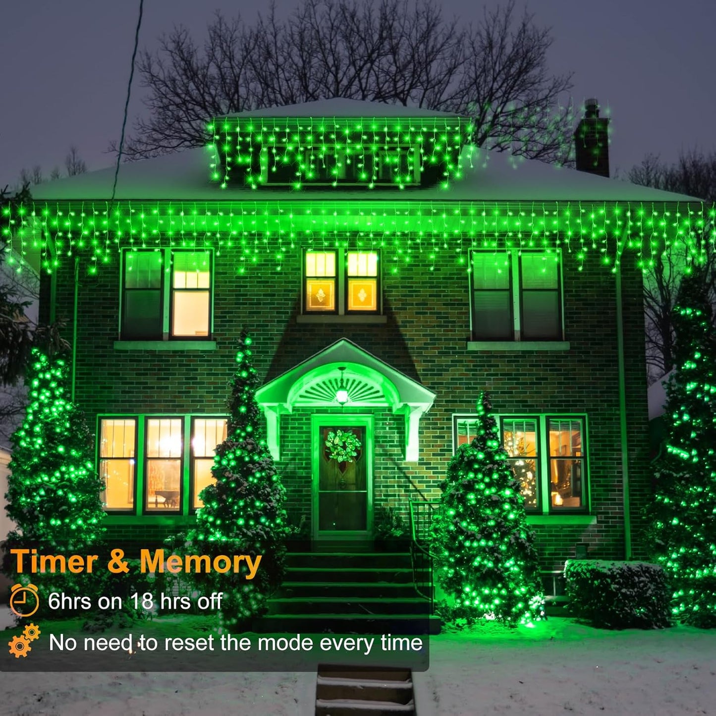 33ft Icicle Lights for Outside, Green Christmas Lights Outdoor Waterproof, 400 LED Twinkle Tree With 75 Drops Clear Wire Short Curtain for House, Room, Home Wall Indoor Decorations