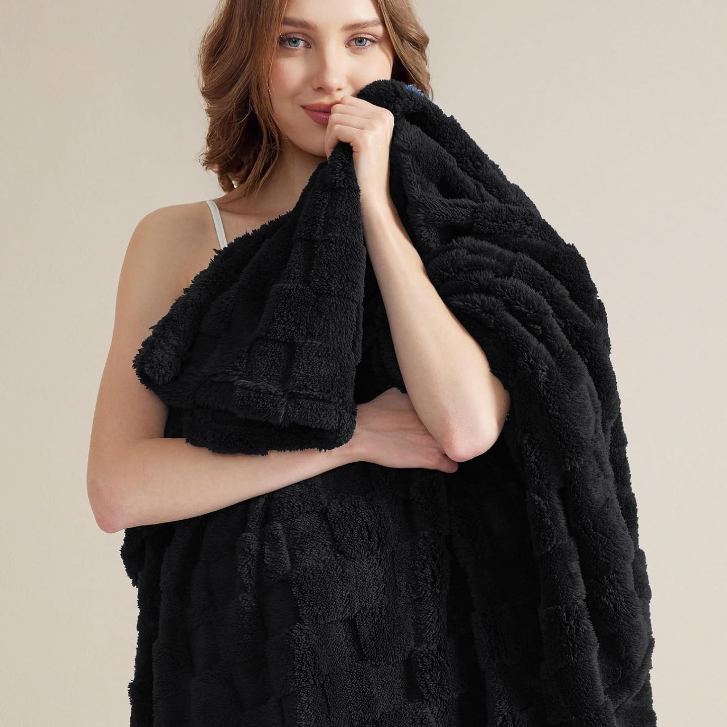 Bedsure GentleSoft Blankets Queen Size for Bed - Super Soft Cozy Blanket for Women Men Girls, Large Fuzzy Fleece Throw for Bedroom Decor, Black, 90x90 Inches