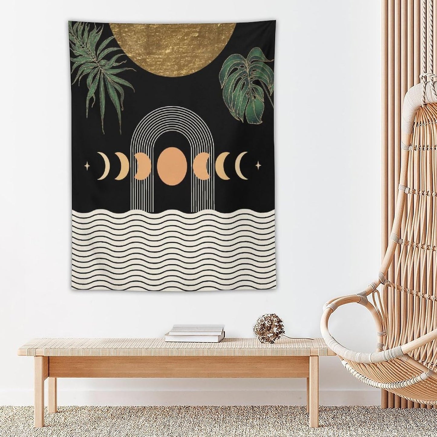 Abstract Boho Tapestry, Mid Century Tropical Tree Leaves Modern Geometric Arch Bohemian Botanical Tapestry, Home Aesthetic Wall Hanging Art Decor for Living Room Bedroom Dormitory 30x40 Inch