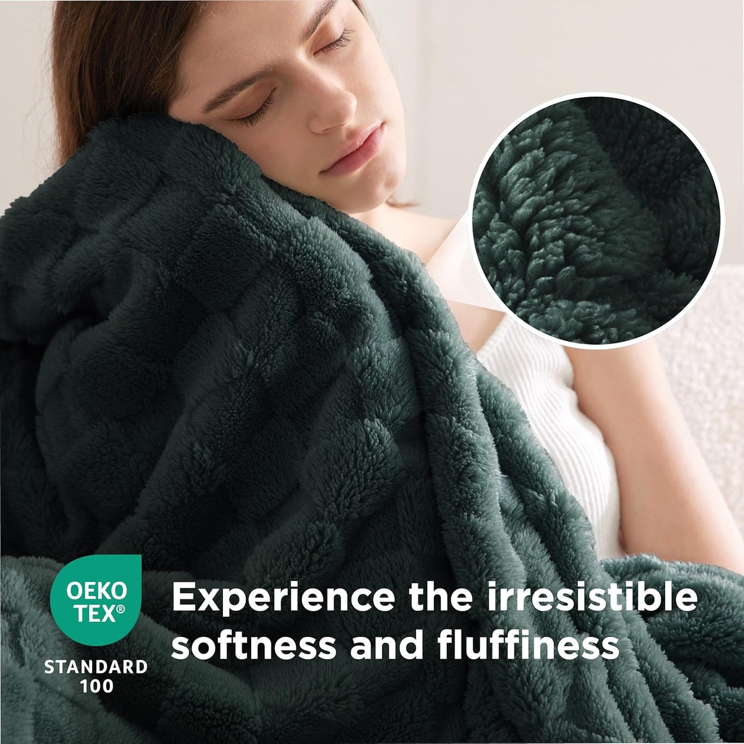 Bedsure GentleSoft Blankets Queen Size for Bed - Super Soft Cozy Blanket for Women Men Girls, Large Fuzzy Fleece Throw for Bedroom Decor, Dark Green, 90x90 Inches