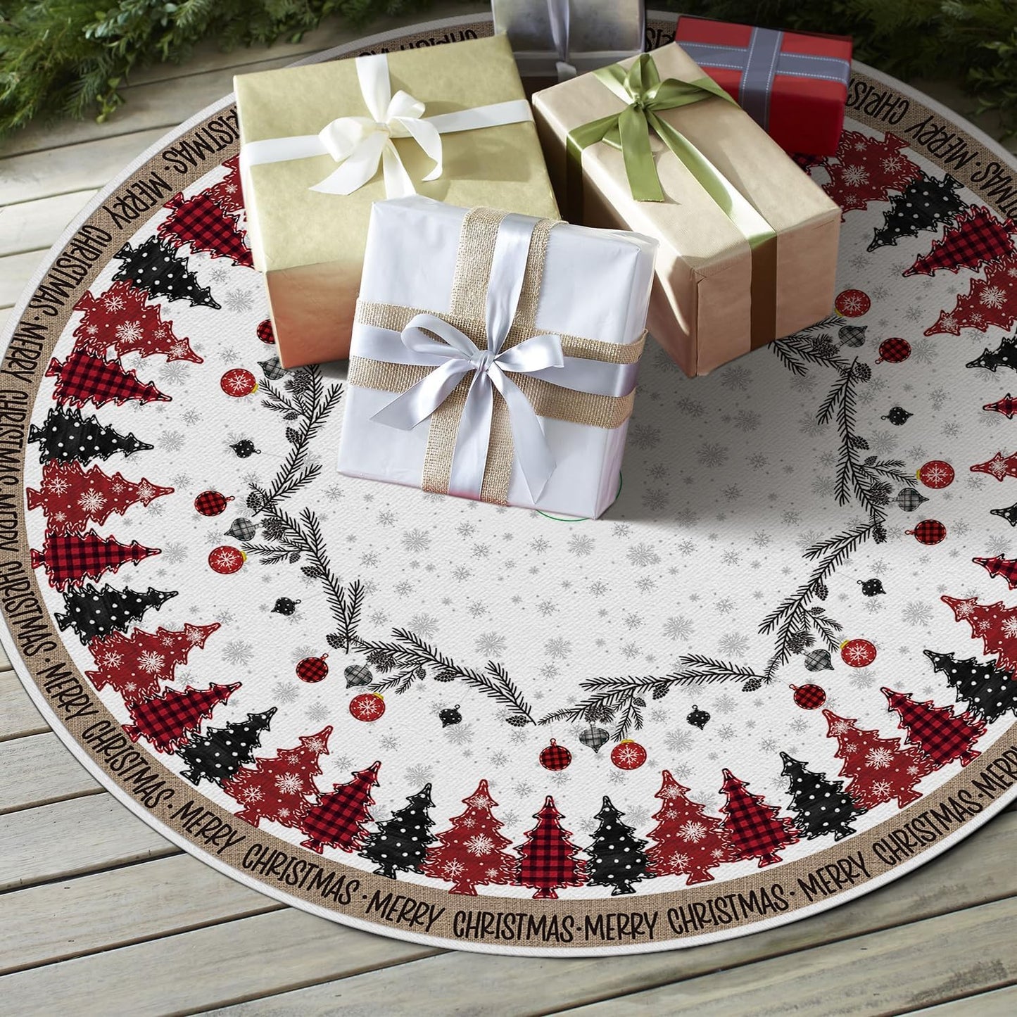 AVOIN colorlife Merry Christmas Christmas Tree Skirt 36 Inch, Christmas Ornaments Snowflake Winter Holiday Tree Mat Decoration