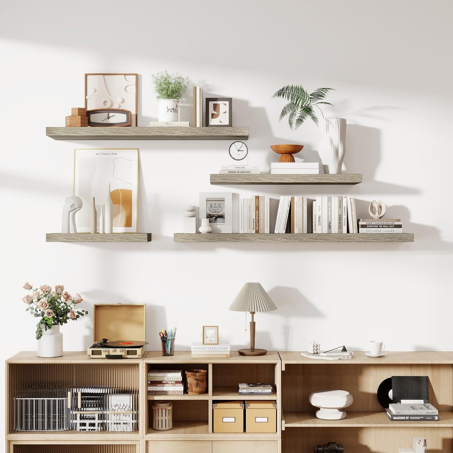 55 Inch Floating Shelves, 12 Inch Deep Floating Shelves for Wall, Floating Shelf with Invisible Brackets, Deep Shelves for Bathroom, Bedroom, Living Room, 1 Pack, Grey