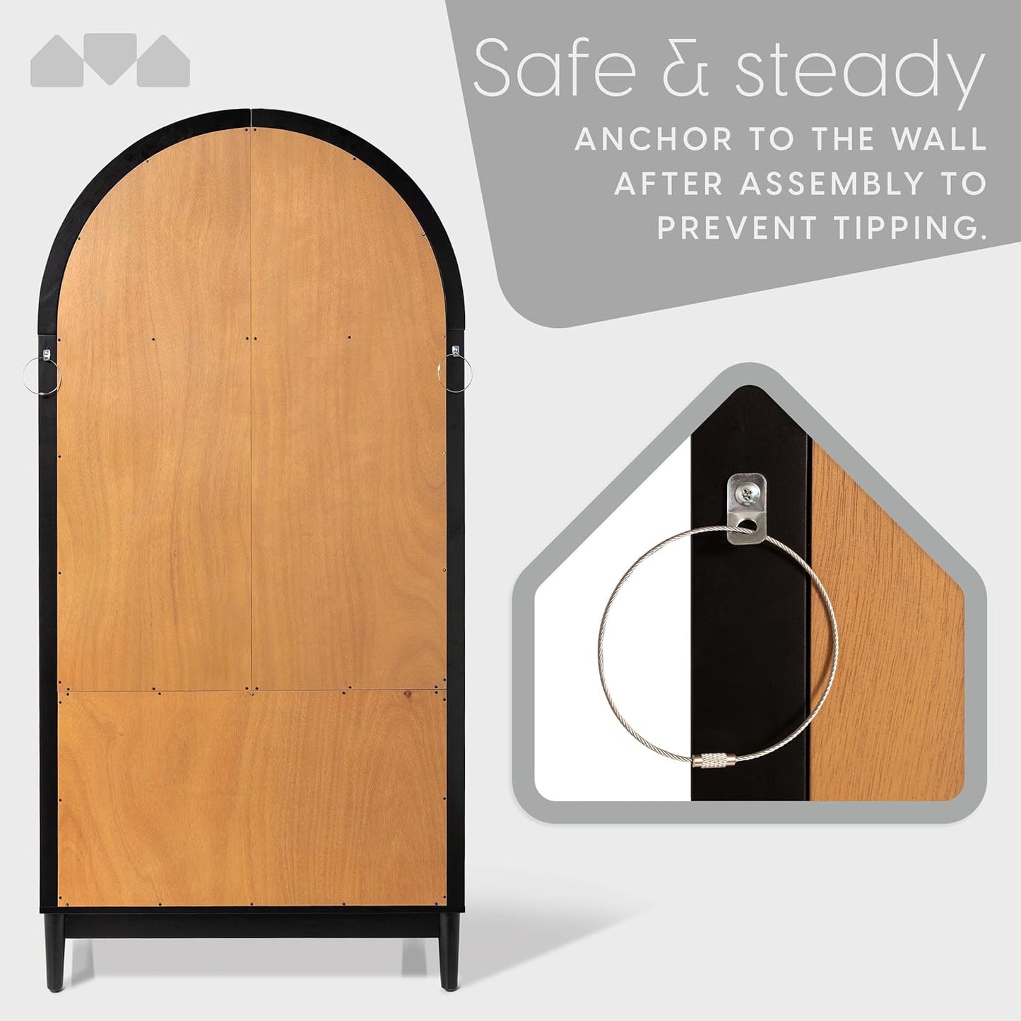 Milliard 74" Tall Arched Kitchen Pantry, Modern Storage Arched Cabinet with Adjustable Shelves and Glass Doors, Living Kitchen Dining Room Cupboard, China Hutch, Bookshelf