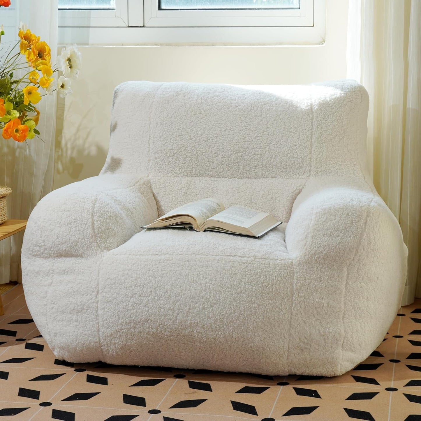 Giant Bean Bag Chair, Lambswool Bean Bag Chair for Adults, Eco-Friendly Filling Soft Bean Bag, White Been Bag for Bedroom, Living Room