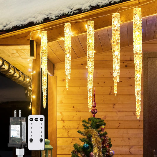 Icicle Lights for Outside, 2 Pack Total 40ft 40 Tubes 200 LED Ice Shape String Lights, Connectable Hanging Christmas Decoration Lights for Tree Patio Roof Holiday Decor, Warm White