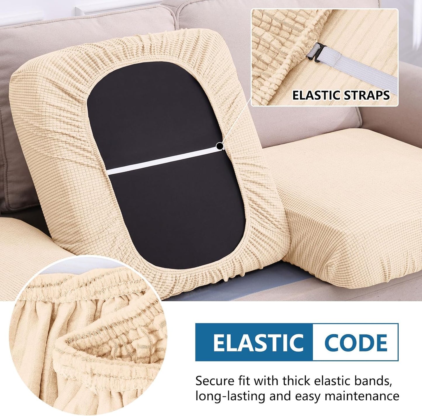 hyha Waterproof Couch Cushion Covers for Pets, Non Slip Sofa Seat Cover for Dogs Washable, Soft Thick Stretch Jacquard Fabric, Sofa Slipcovers with Elastic Bottom (1 Piece for Medium, Beige)