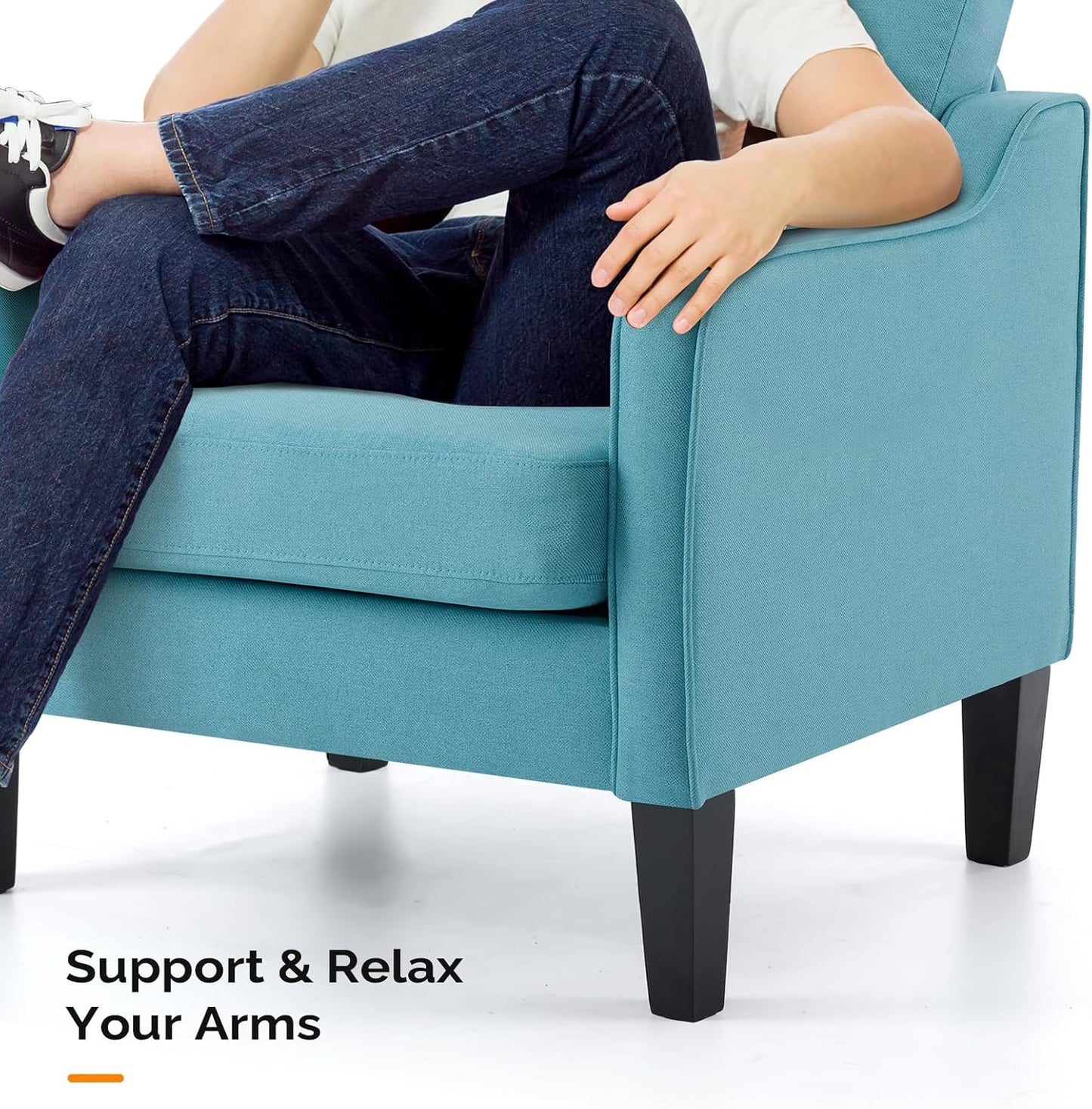 VINGLI Accent Chairs for Living Room Mid Century Modern Chair Sofa Chair Upholstered Arm Chair with Scooped Arms for Bedroom, Apartment, Office, Studio, Waiting Room, Play Room