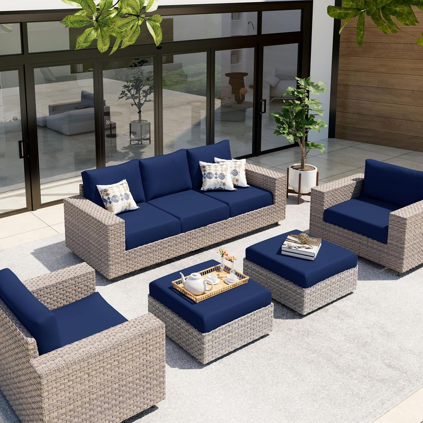 hyha Waterproof Couch Cushion Covers, Stretch Sofa Couch Seat Slipcover for Dog Washable, Non-Slip Waterproof Outdoor Cushion Covers for Patio Furniture Replacement (2 Pieces, Navy)