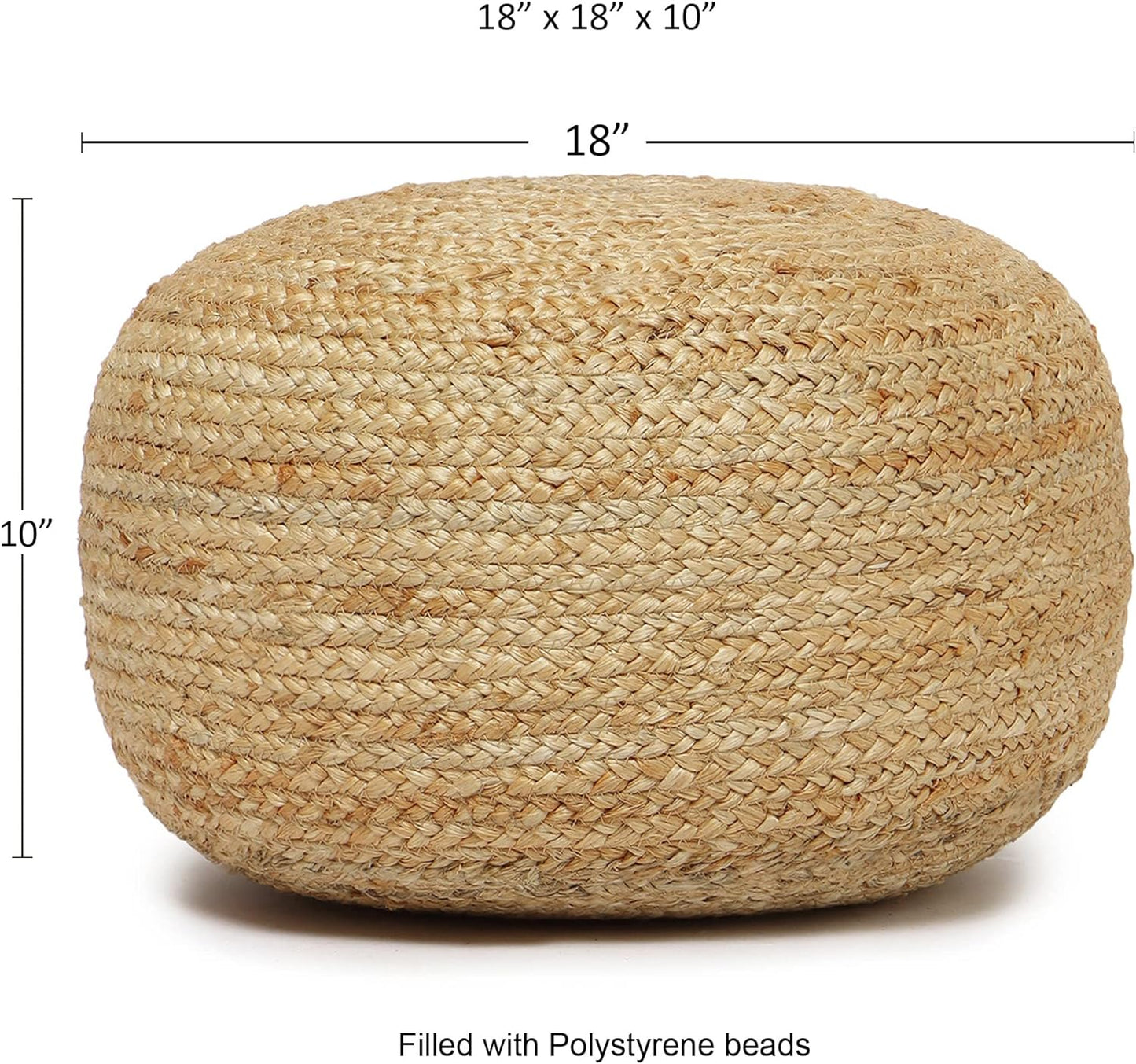 REDEARTH · Jute Circular Low Pouf Ottoman - Braided Pouffe Accent Sitting Round Footrest for Living Room, Bedroom, Nursery, kidsroom, Patio, Gym; 100% Jute (18"x18"x10"; Natural)