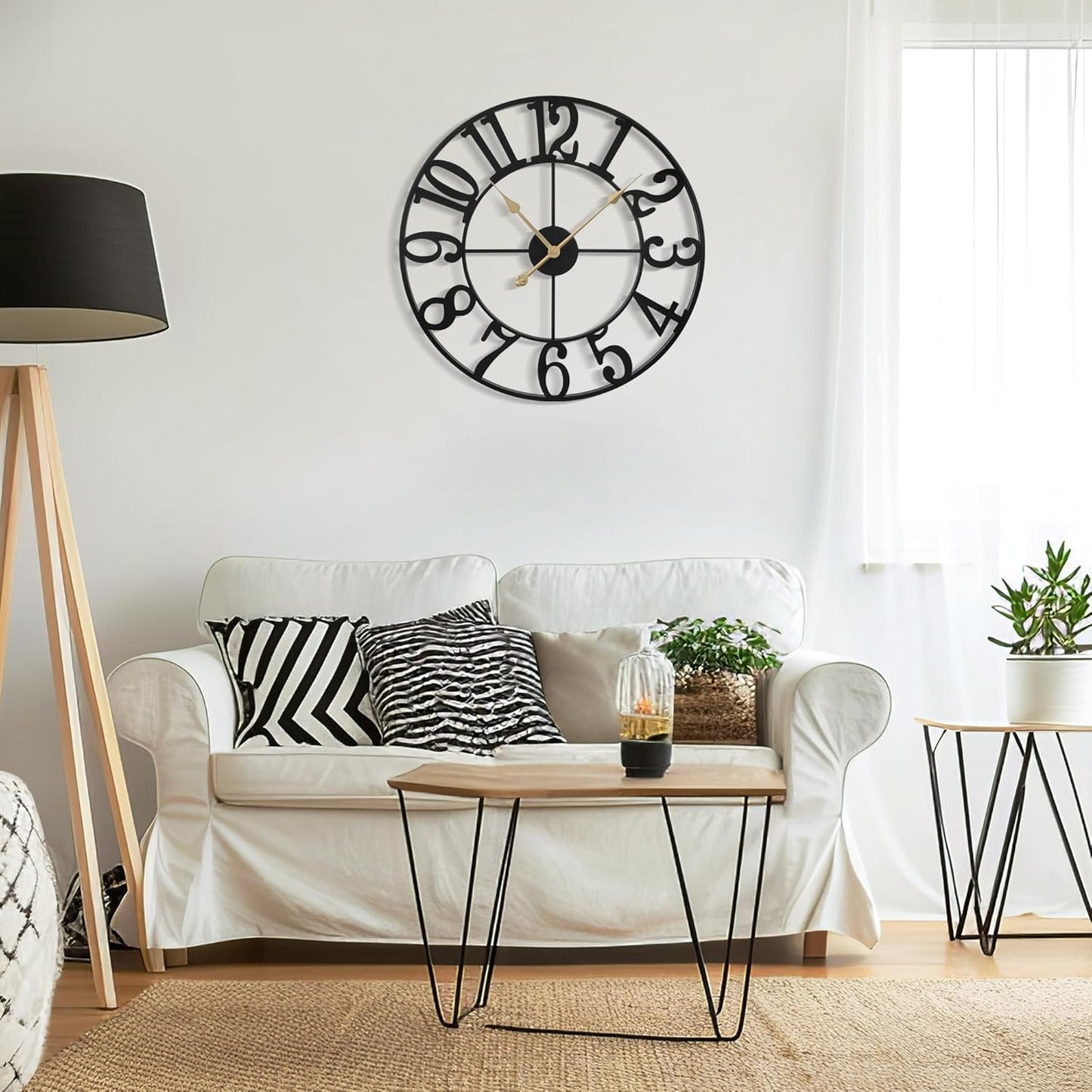 Large Wall Clock for Living Room Decor - 47cm/ 18 Inches Silent Non-Ticking Metal Wall Clocks Battery Operated, Vintage Decorative Modern Wall Clock for Bedroom, Office, Farmhouse Decor