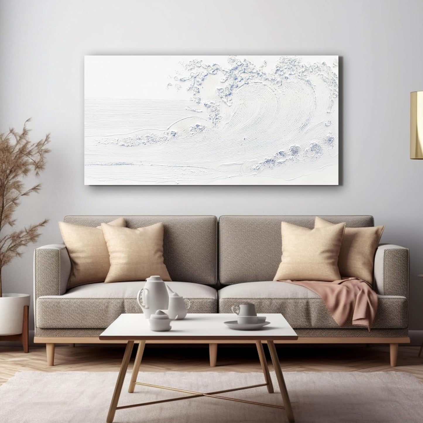 Canvas Wall Art Decor Modern Wall Art Pictures for Living Room White Blue Wave Wall Art Prints Wave Artwork for Walls Landscape Coastal Wall Art Decor Art Work for Home Office Room Wall Decor 20"x40"