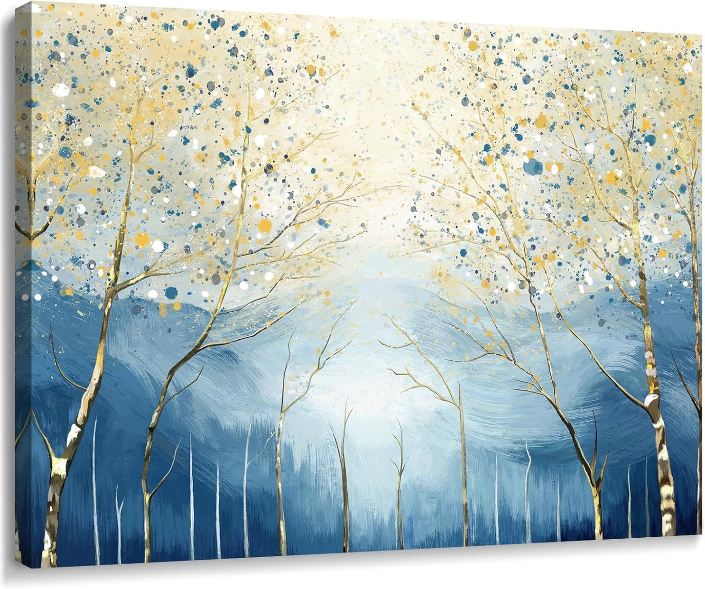 amatop Abstract Tree of Life Wall Art– Modern Blue Yellow Picture Forest Birch Mountain Canvas Print Minimalist Landscape Small Nature Artwork for Bathroom Bedroom Office Decor,16x12 Inch