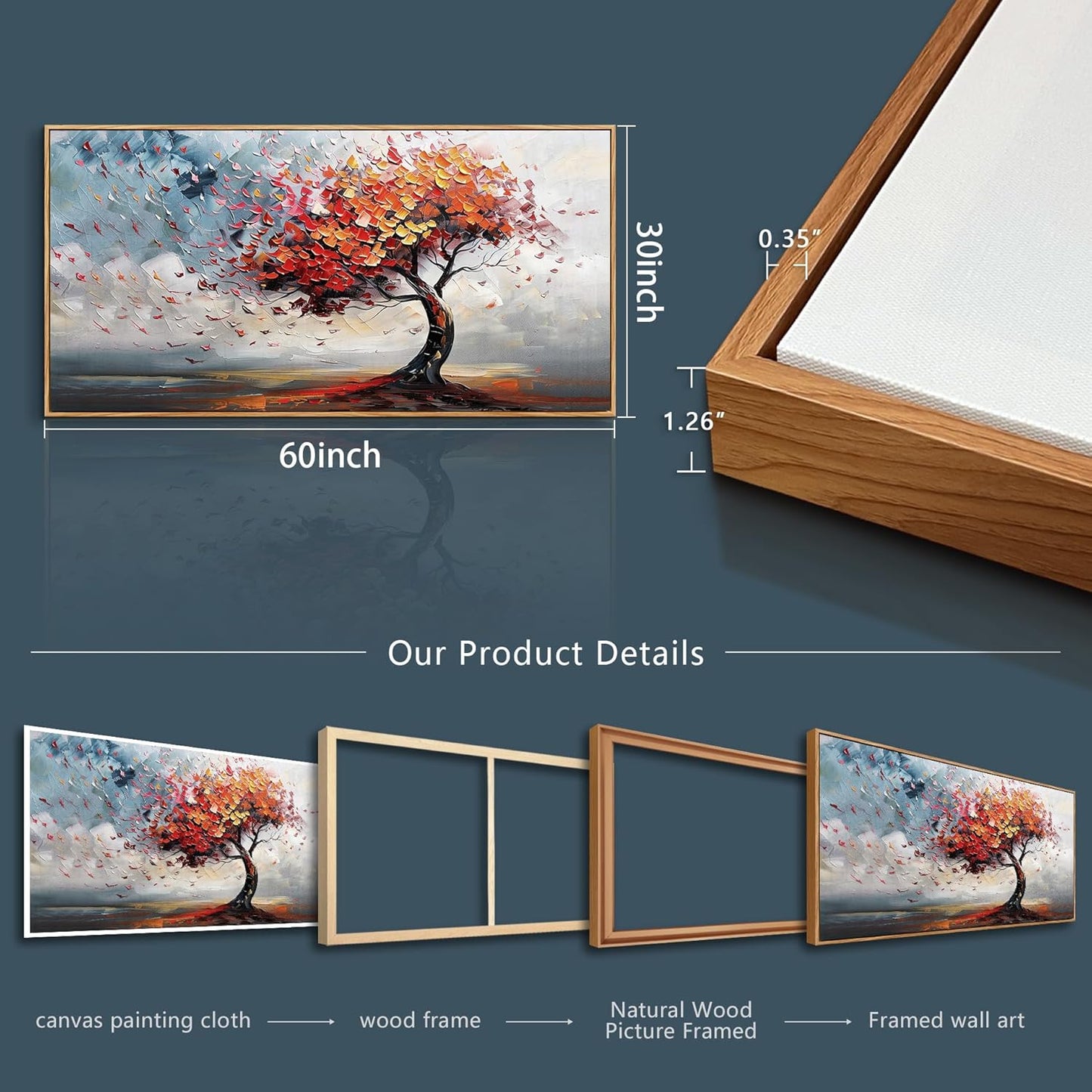 hyidecorart Large Abstract Wall Decor For Living Room Canvas Wall Art For Office Bedroom Decor Tree Panoramic Landscape Wall Painting Wood Framed Prints Textured Pictures Artwork Modern Hotel Mural