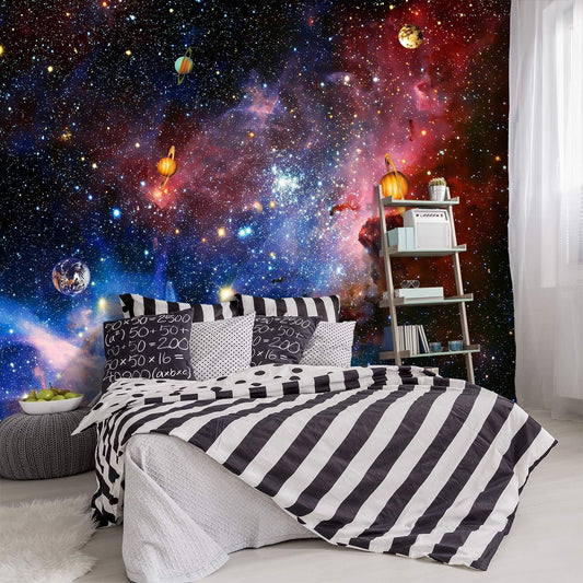 -Galaxy Universe Planet Ceiling Fabric Wallpaper Boys Girls Nursery Starry Sky Children Bedroom Bathroom Large Mural- 137"x96"（ not Peel and Stick）