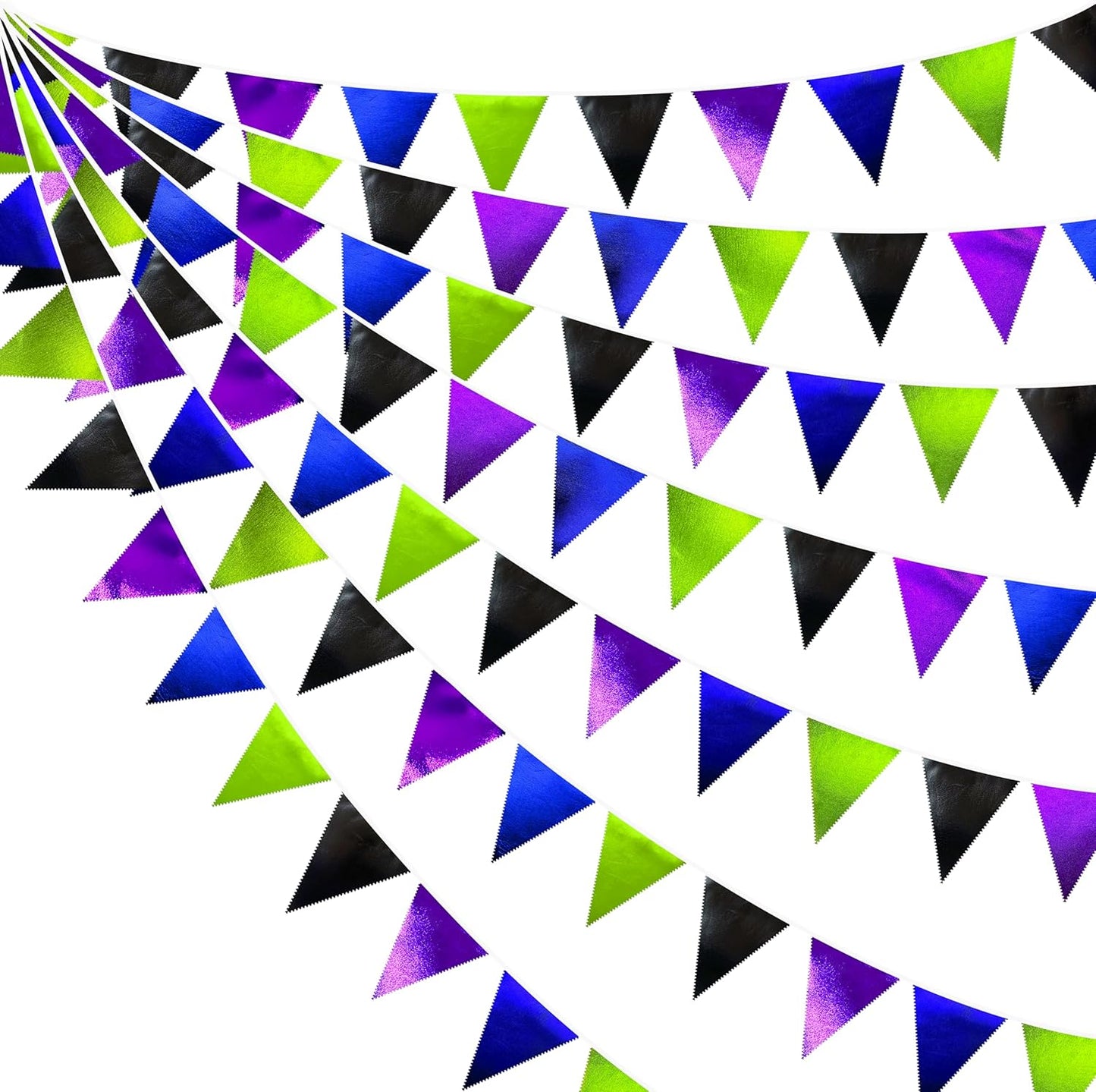 Video Game Party Decorations Black Blue Green Purple Metallic Fabric Triangle Pennant Banner Flag Bunting for Men Boys Birthday Graduations Retirement Wedding Bachelorette Video Game Party Supplies