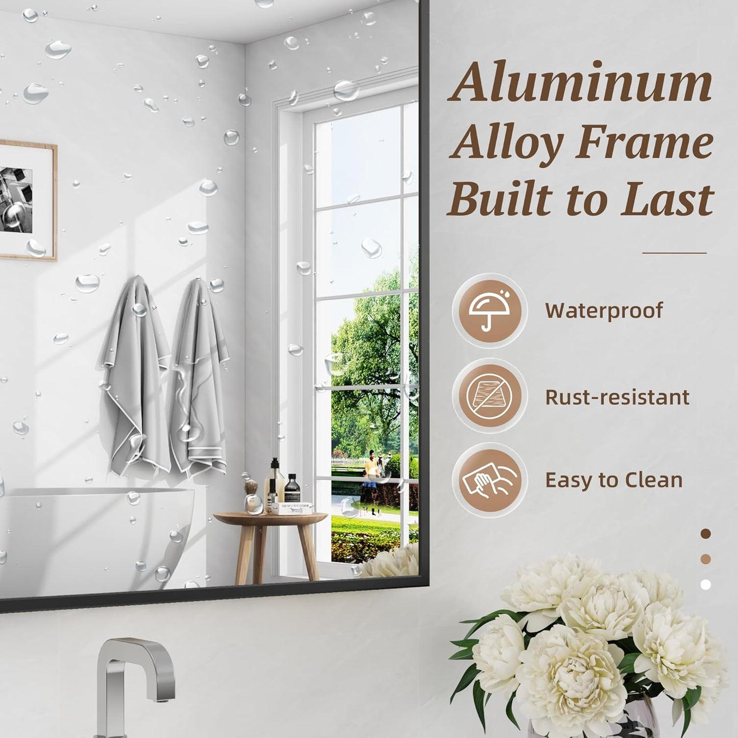 Bathroom Mirror 48" x 36", Large Rectangle Wall Mirror, Black Metal Frame Wall Mounted Mirrors for Bathroom, Vanity, Bedroom, Entryway Decor(Horizontal/Vertical)