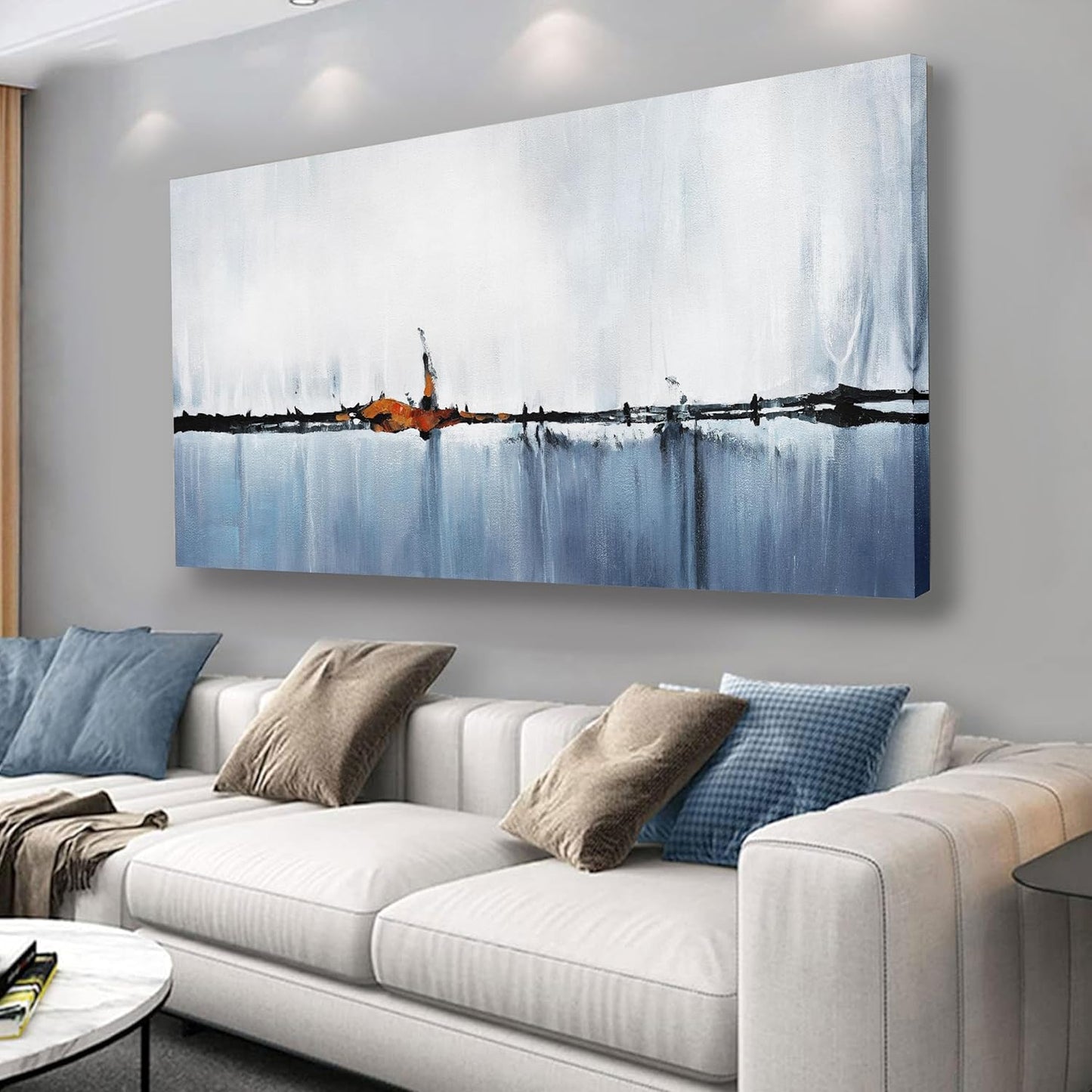 Abstract Wall Decor Modern Abstract Wall Art Blue and White Pictures Canvas Art Wall Decor Framed Artwork for Living Room Bedroom Dining Room Home Office Decor 20"x40"