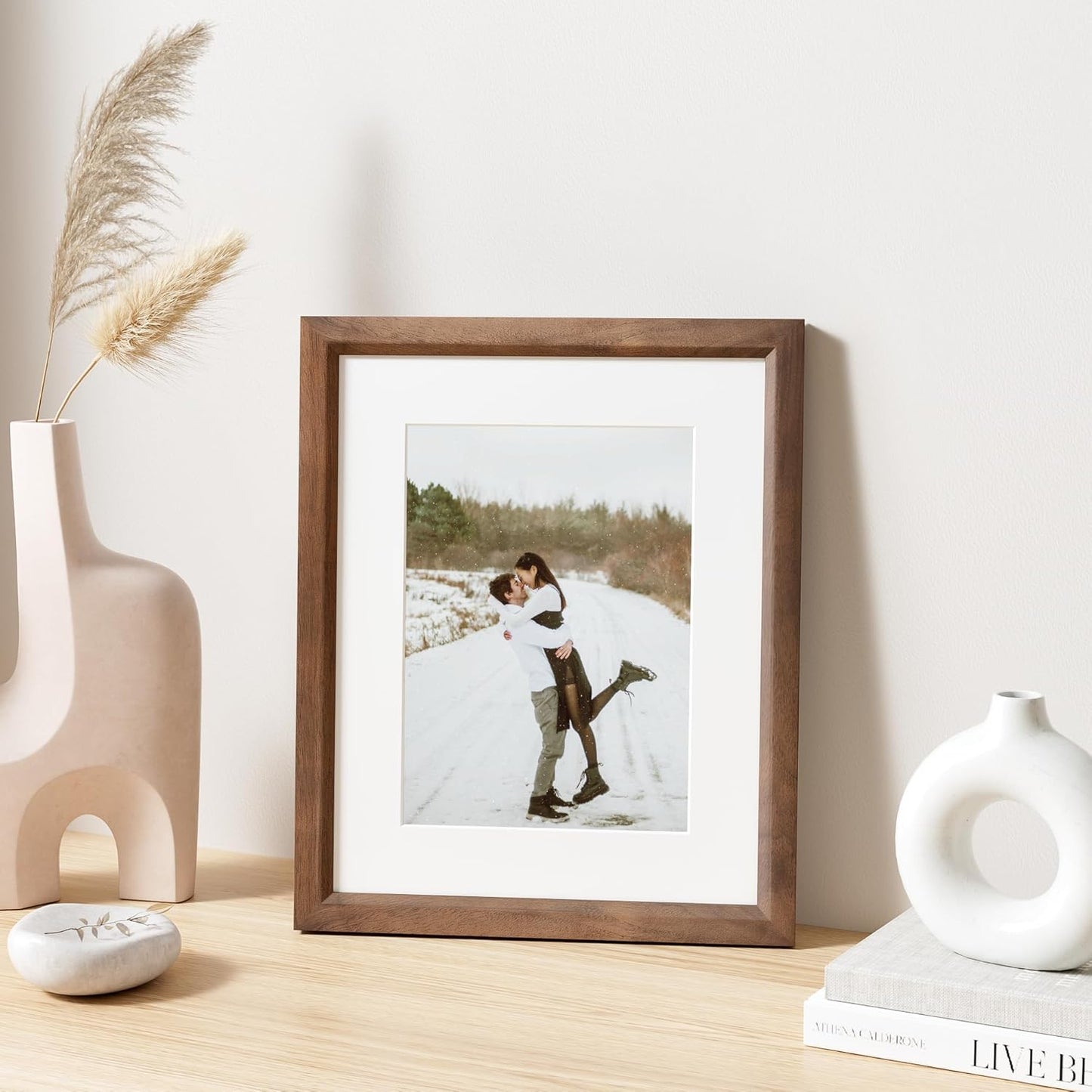 8x10 Picture Frame Natural Solid Walnut Photo Frames with 5x7 Removable Mat Wall Hanging Large Handcrafted Frame with HD Plexiglass Wall and Tabletop Display Large Poster Frame