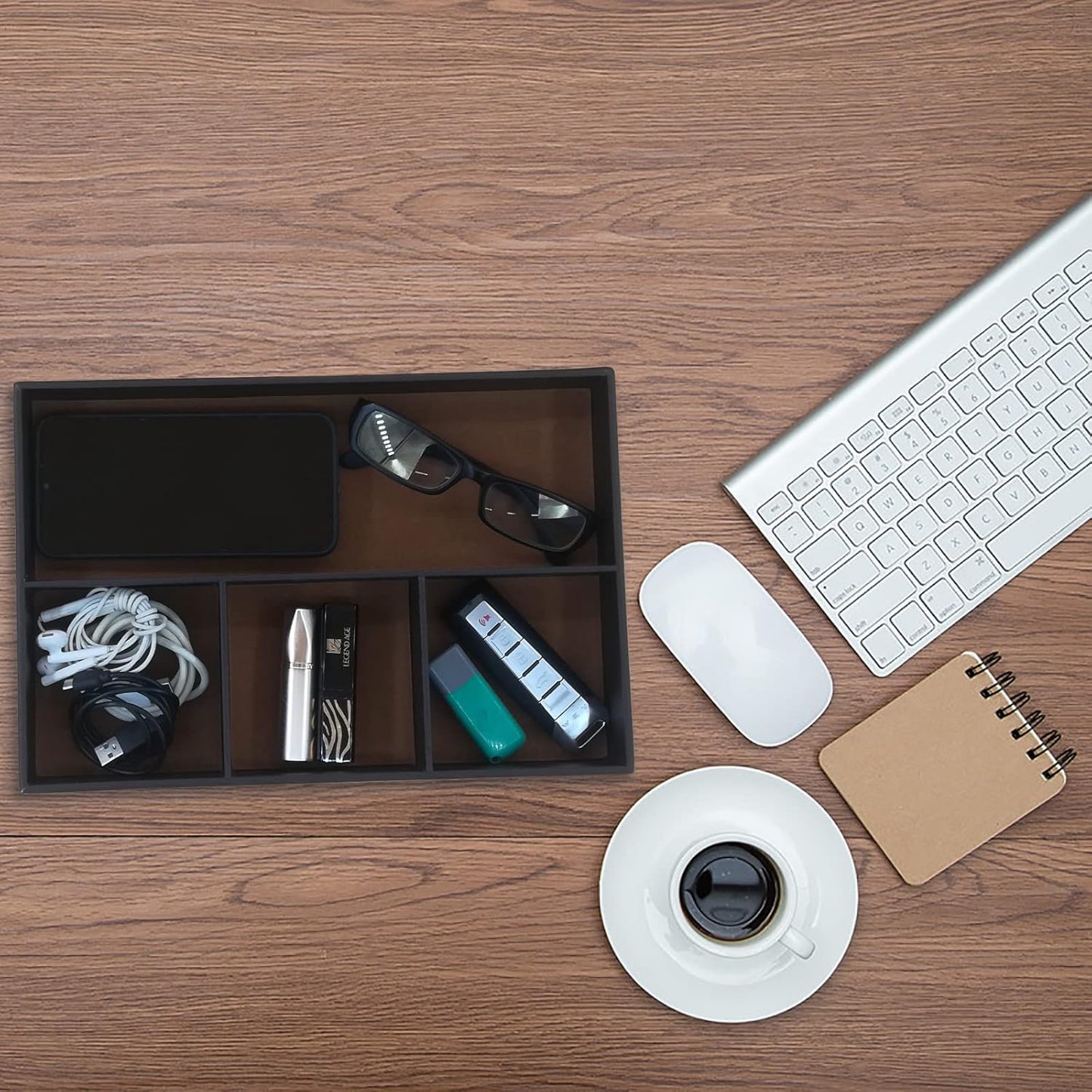 Desktop Storage Organizer, Nightstand or Dresser Organizer, Valet Tray, Entry Table Organizer, Modern bedside Box,PU Leather Drawer Storage Organizer Decorative Trays.