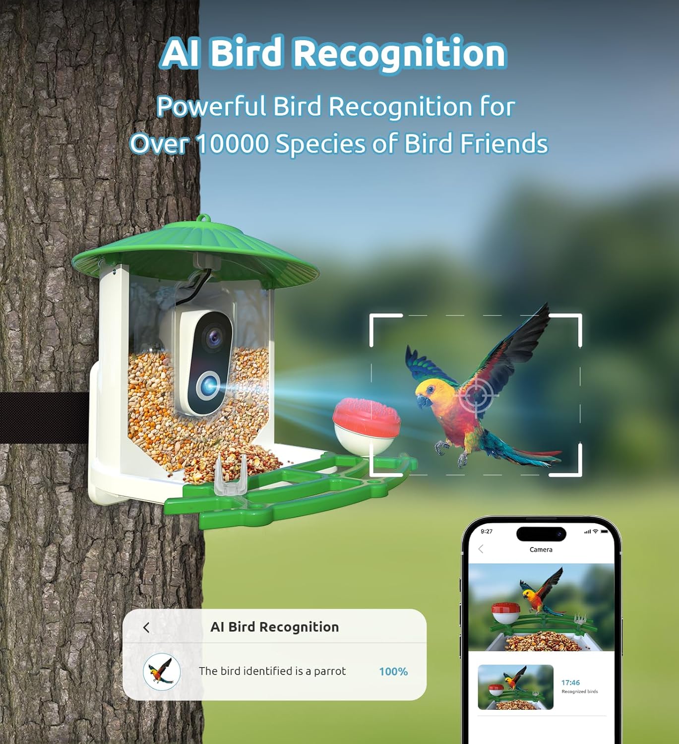 Bird Feeder with Camera, 2K HD AI Smart Identify BirdSpecies Video Camera with Solar Panel Outdoors Birdhouse with Cam, Instant Arrival Alerts, Capture BirdVideo Ideal Present for Bird Lover