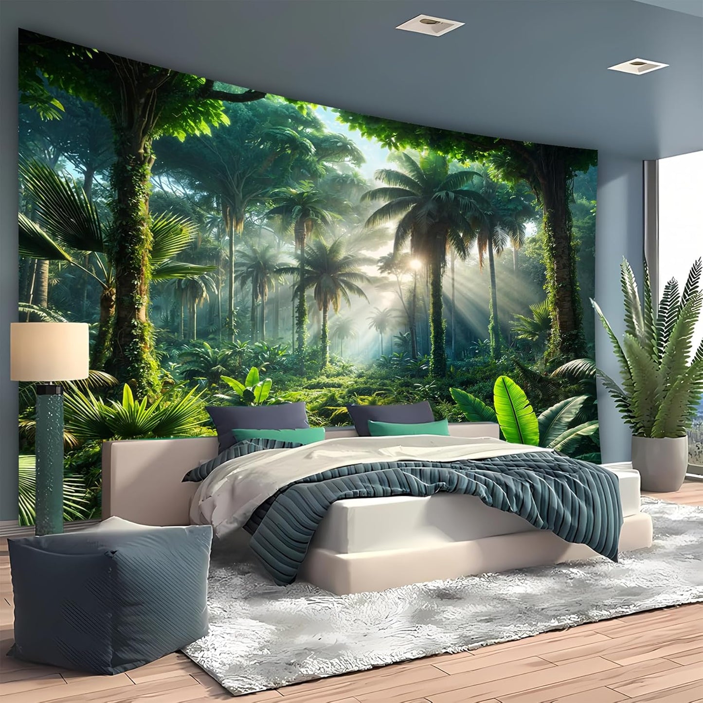 BSFHH Nature Tapestry Forest Tree Sea Cave Wall Hanging, Stream Through Rainforest Landscape Wall Art Tapestry for Bedroom Living room (Rainforest, 79"×59", Unframed)