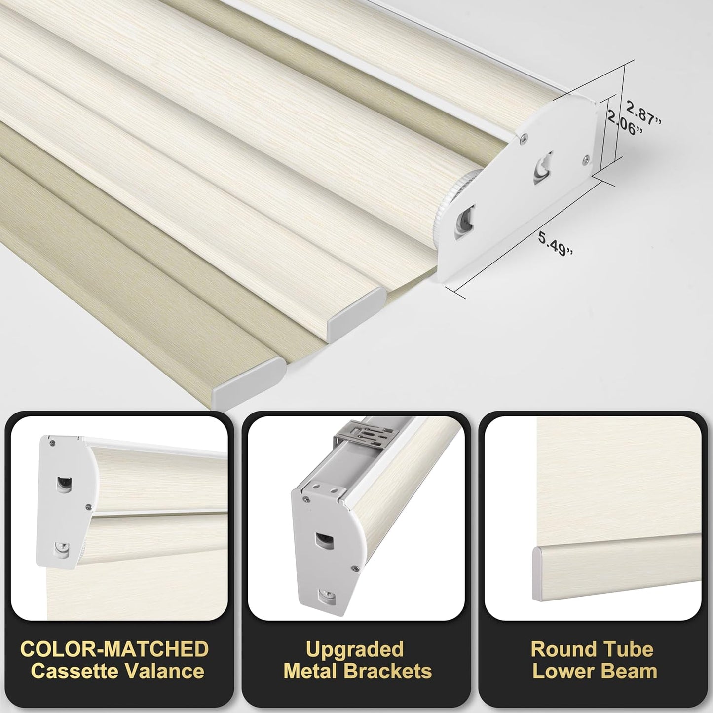 BERISSA Cordless Dual Roller Shades with Cassette Valance, Blackout and Light Filtering, Day and Night for Home Office Door. Striped Jacquard Beige. 28 W x 80" H