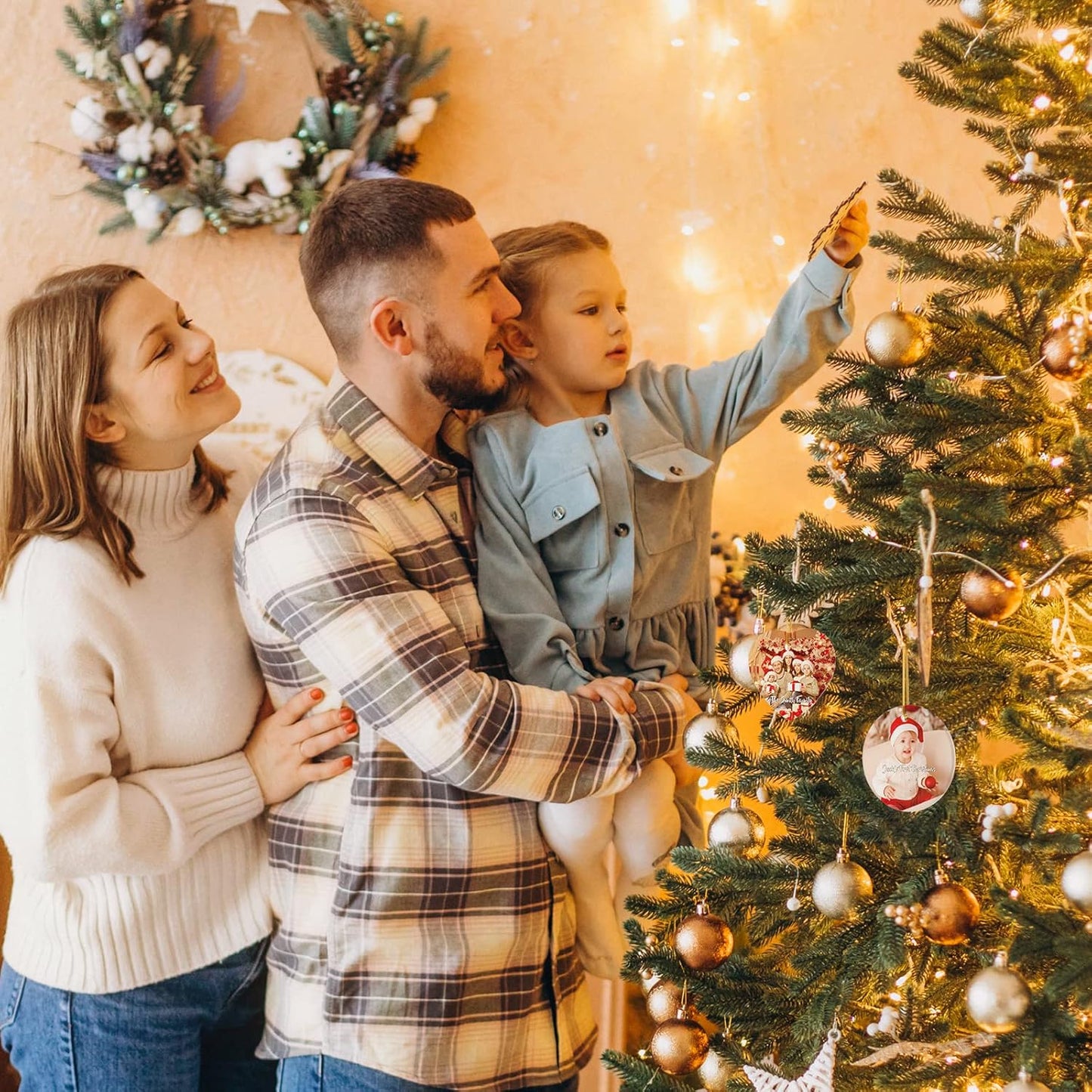 Bemaystar Personalized Photo Christmas Ornaments 2025 - Custom Christmas Ornaments with Picture & Text, Customized Ceramic Christmas Tree Decor, Xmas Gifts for Kids, Adults, Family, Loves, Friends