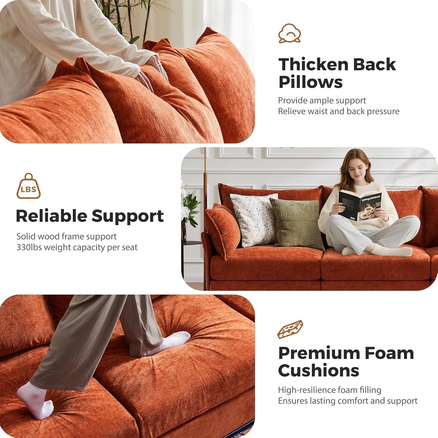 134.6" Modular Sectional Sofa, U Shaped Couch Set for Living Room, Large 8-Seater Comfy Cloud Couches with Movable Storage Ottoman,DIY Combination - Chenille Terracotta