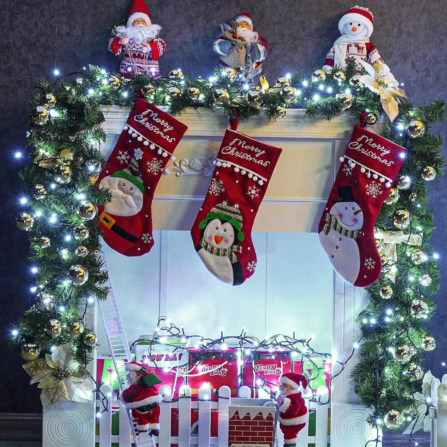 2 Pack Christmas Lights Outdoor, Total 200FT 600LED Christmas Tree Lights with 8 Modes Waterproof, Green Wire String Twinkle Lights for Indoor House Patio Yard Party Xmas Decorations, White