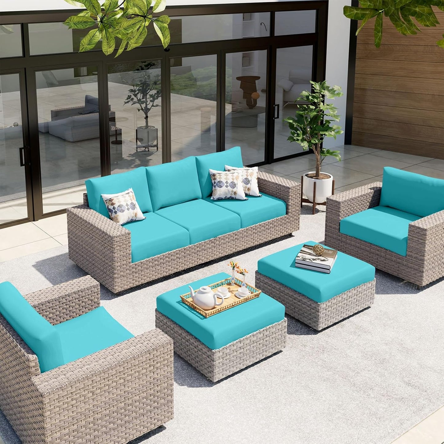 hyha Waterproof Couch Cushion Covers, Stretch Sofa Couch Seat Slipcover for Dog Washable, Non-Slip Waterproof Outdoor Cushion Covers for Patio Furniture Replacement (3 Pieces, Peacock Blue)