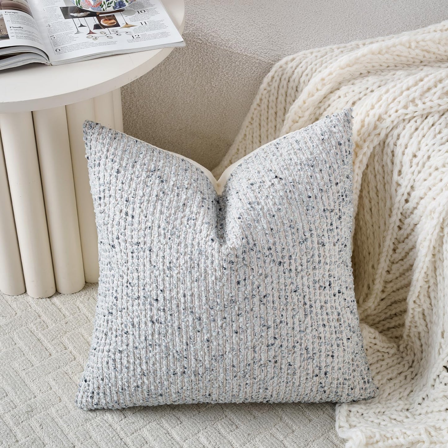 Striped Throw Pillow Covers 24x24 Set of 2 Blue Textured Boucle Chic Morden Boho Accent Farmhouse Square Decorative Couch Pillow Covers for Home Decor Bed Sofa Living Room