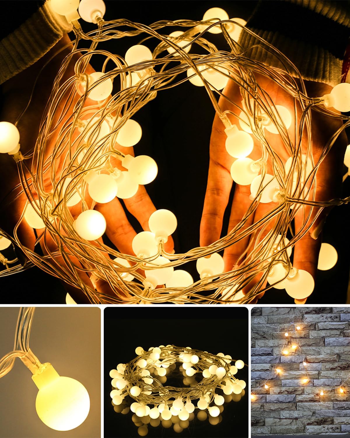 Globe String Lights 43 Ft 100 LED Fairy Lights Plug in with Remote Timer 8 Modes Connectable Twinkle Light for Bedroom Classroom Wedding Christmas Indoor Outdoor Decor, Warm White